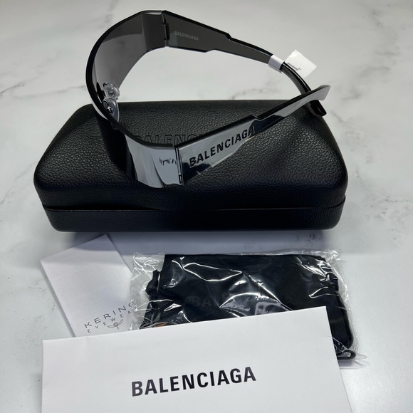 Balenciaga Accessories - Balenciaga BB0041S Silver Black Shield Sunglasses